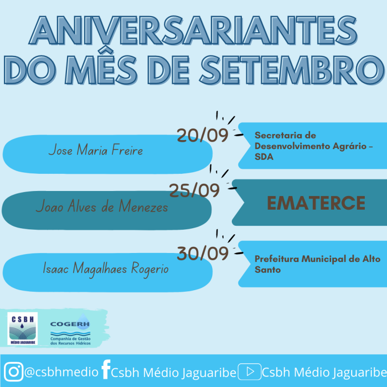 Aniversarintes do mês de SETEMBRO