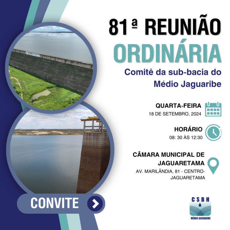 Comitê do Médio Jaguaribe realiza reunião ordinária no dia 18 de setembro, em Jaguaretama; veja as pautas